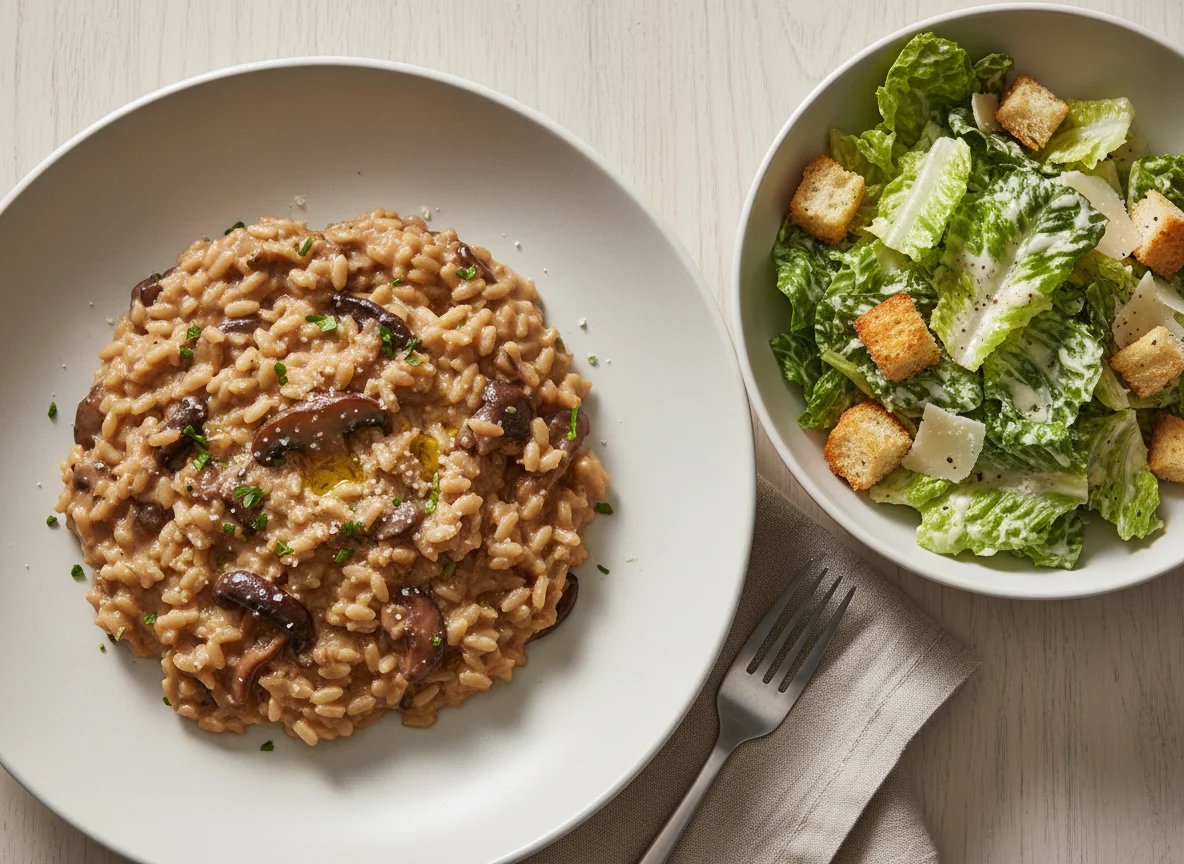 Mushroom Risotto with Caesar Salad photo