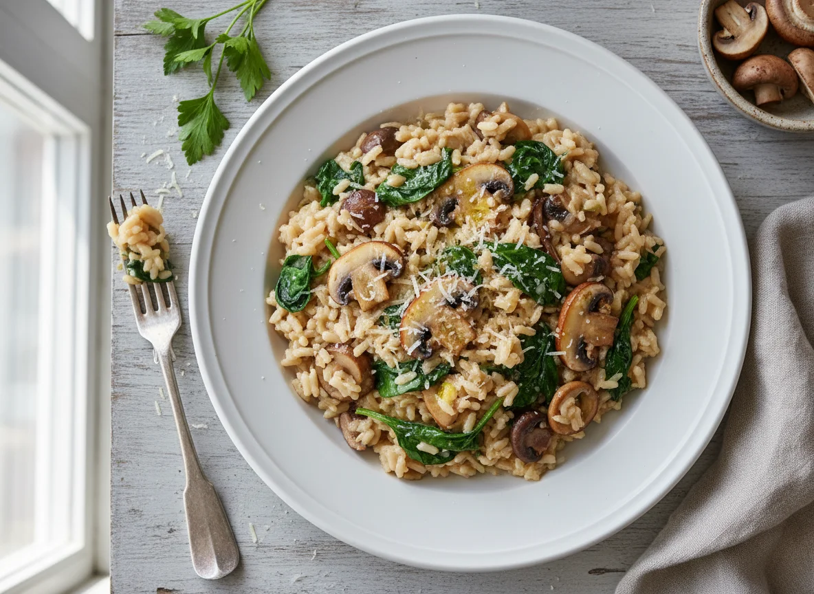 Mushroom Risotto with Spinach photo