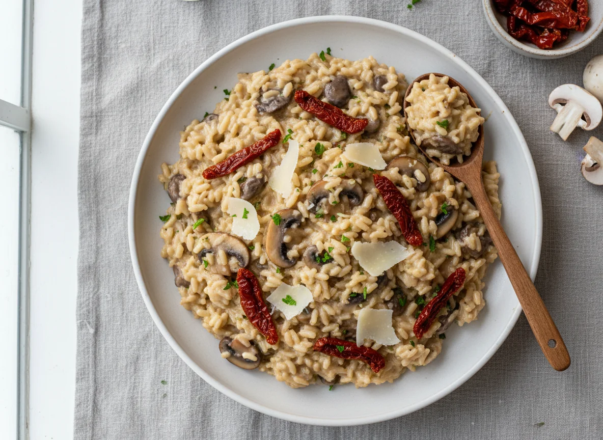 Mushroom Risotto with Sun-Dried Tomatoes and Parmesan photo