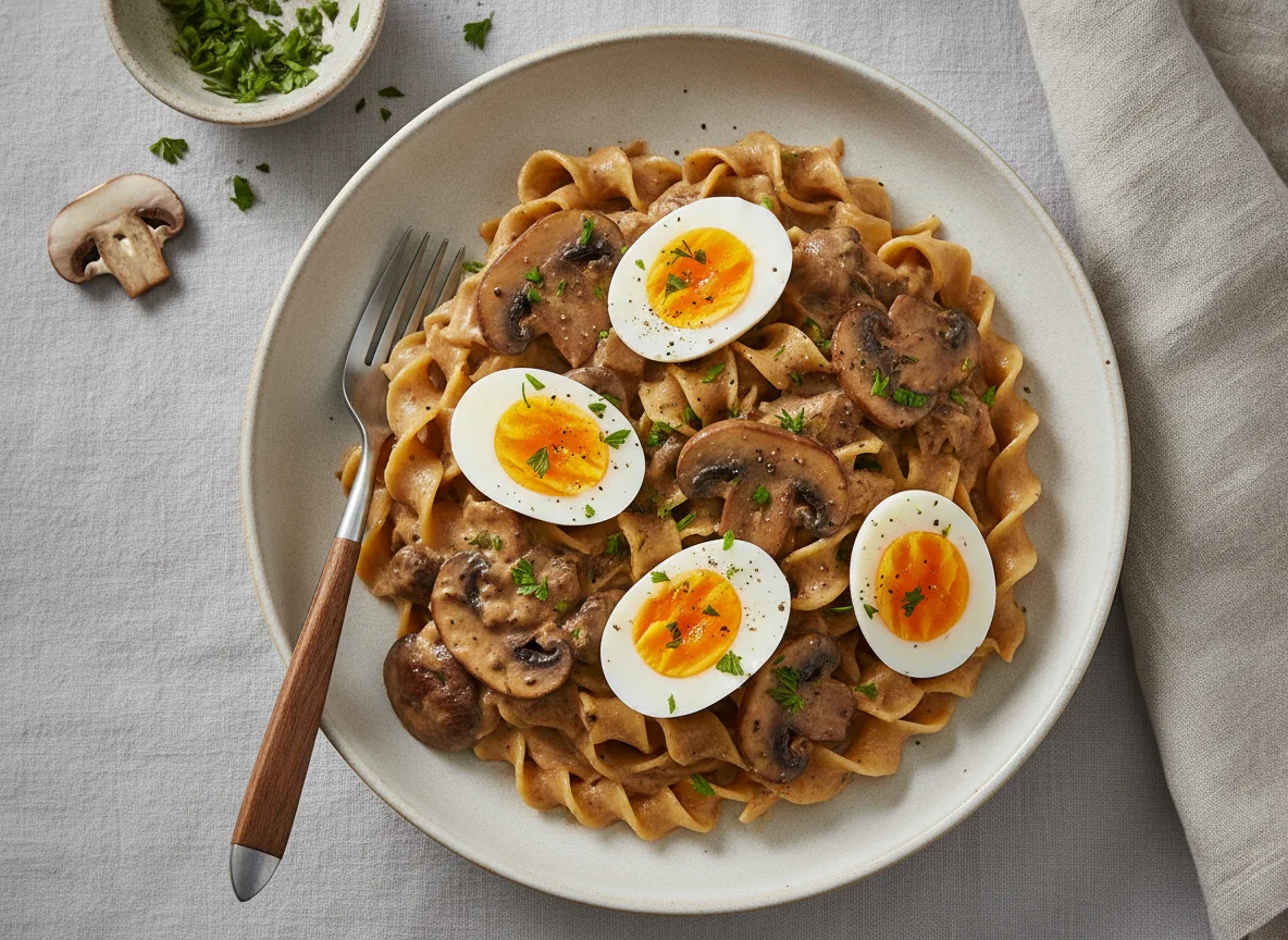 Mushroom Stroganoff with Boiled Eggs photo