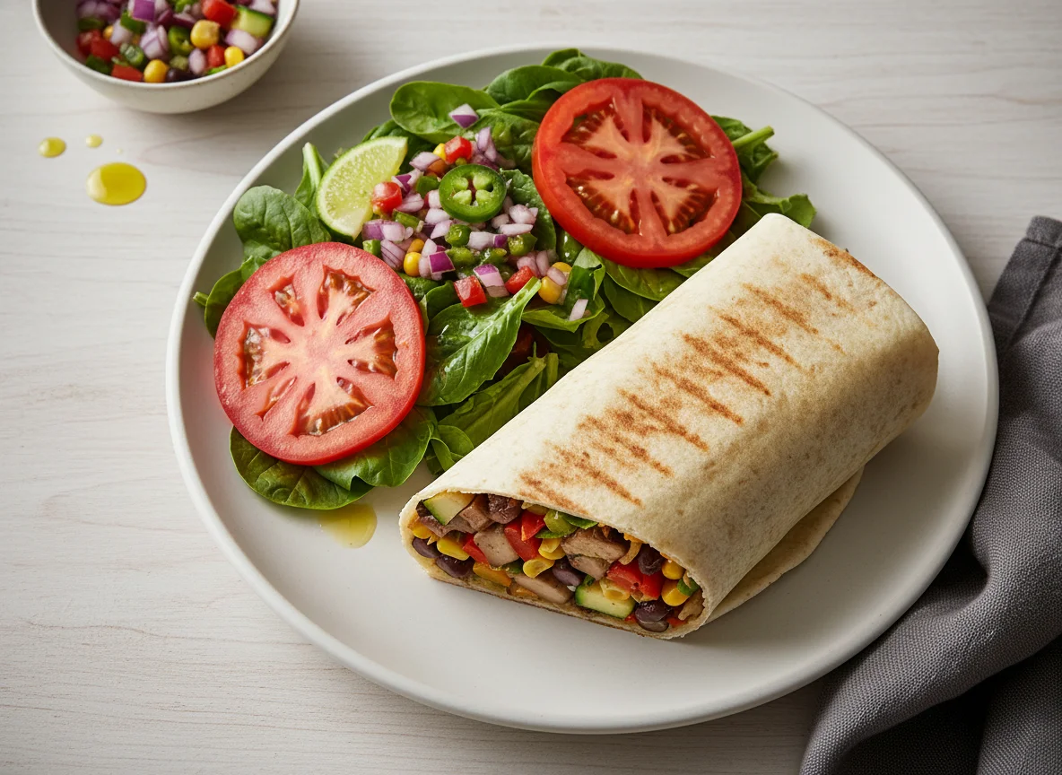 Mushroom Veggie Burrito with Salad photo