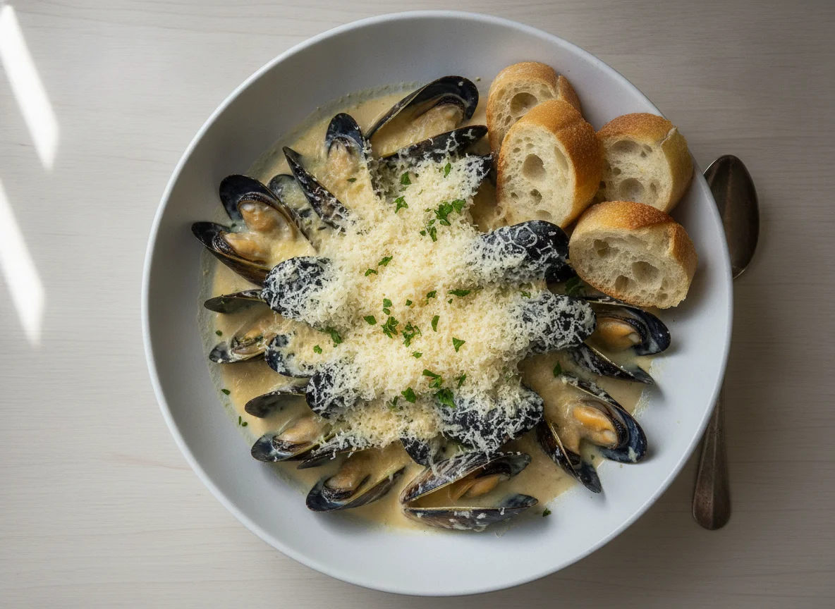 Mussels in Cream Sauce with Cheese photo