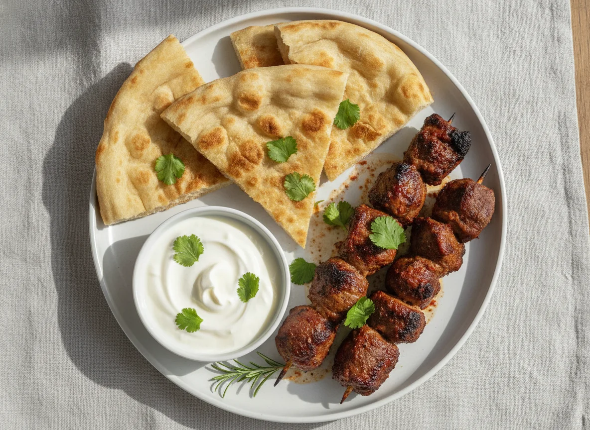 Mutton BBQ with Irani Roti and Yogurt photo