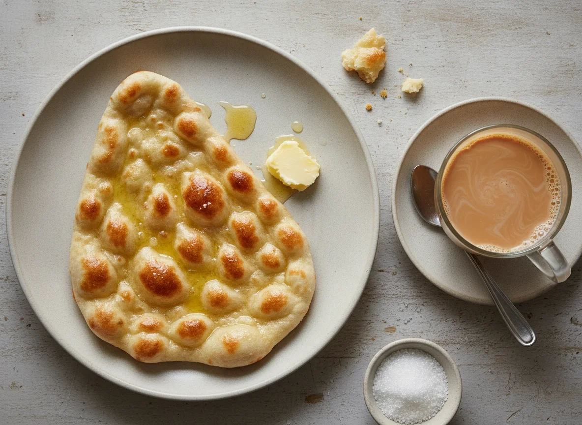 Naan with Butter and Milk Tea photo