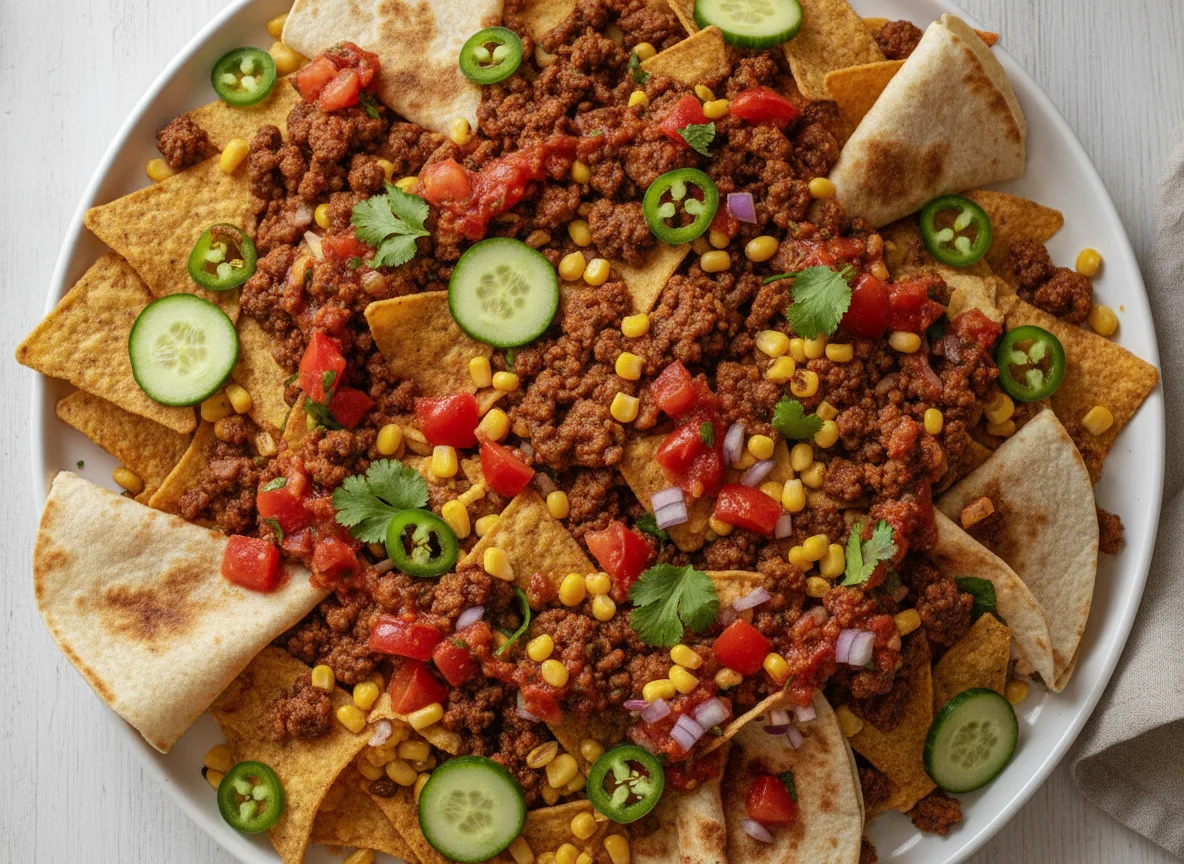 Nachos with Ground Beef and Vegetables photo