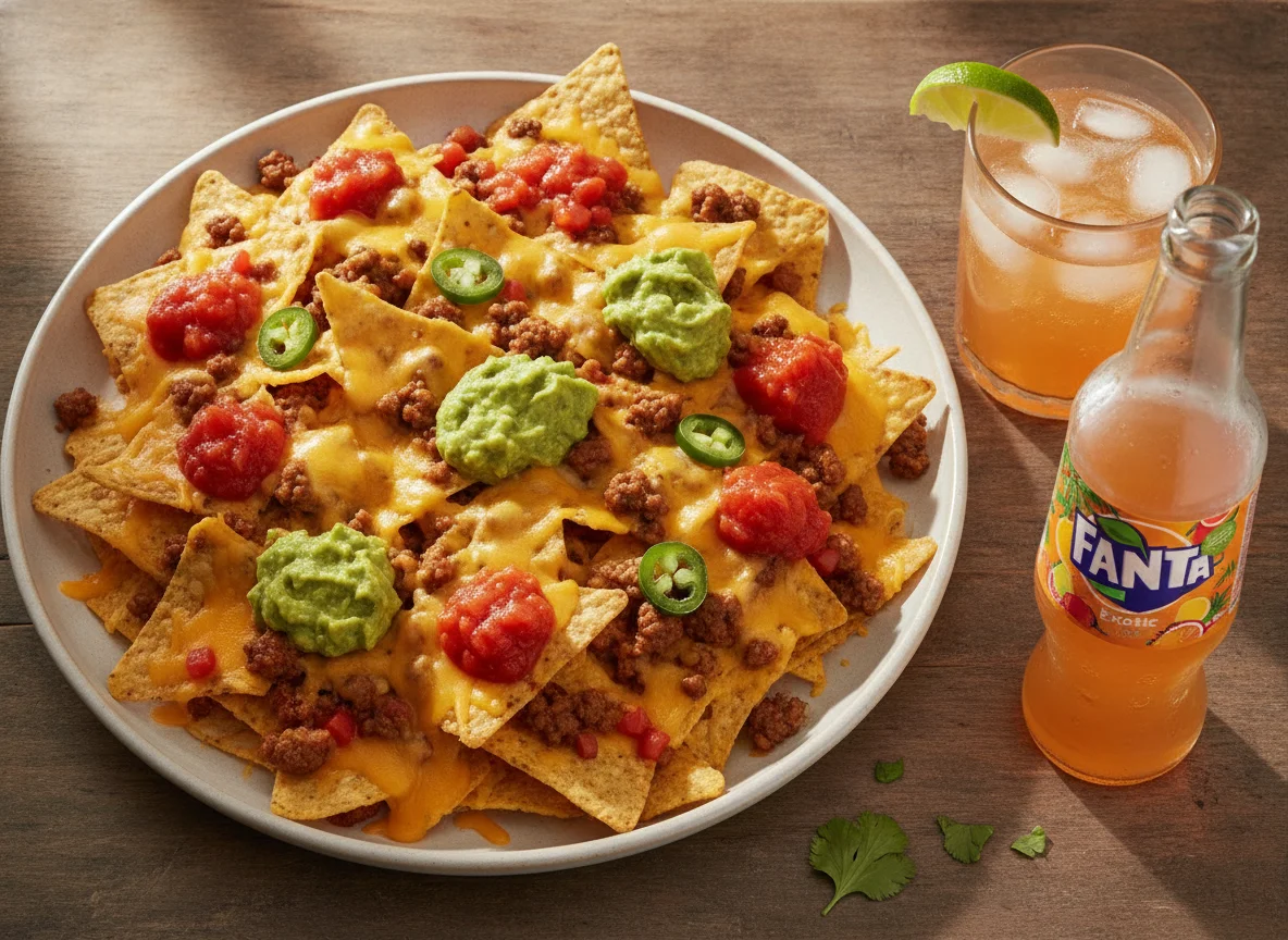 Nachos with Guacamole and Fanta Exotic photo