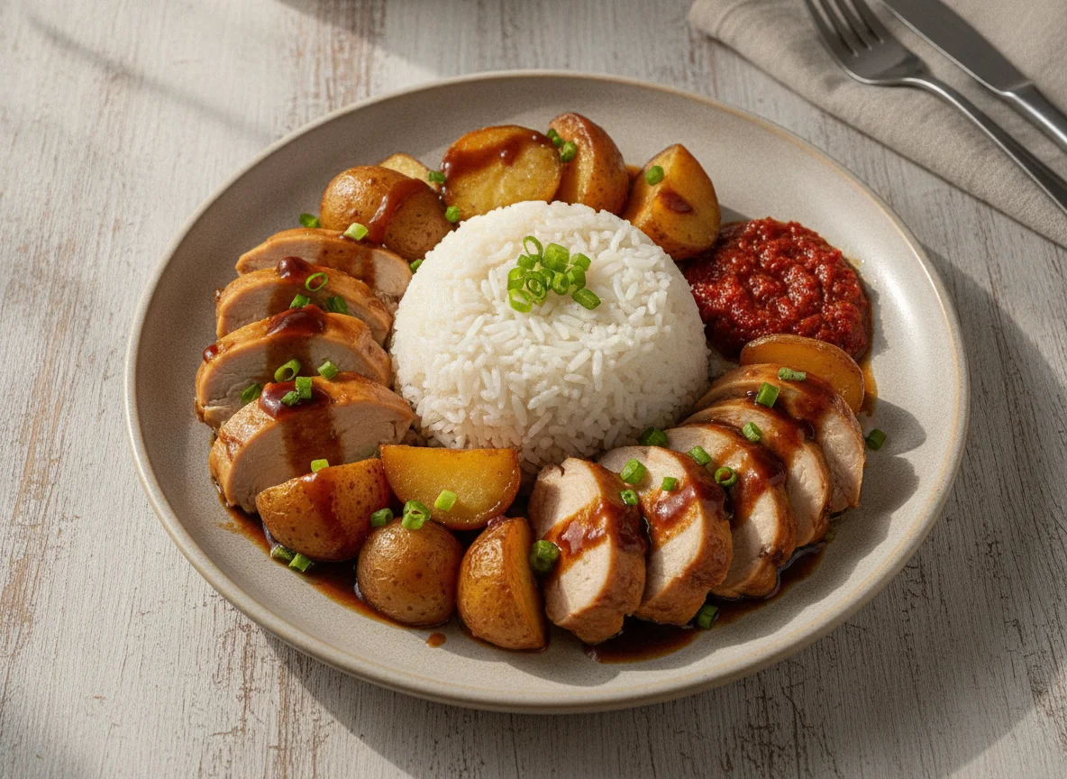 Nasi Ayam Kecap dengan Kentang photo