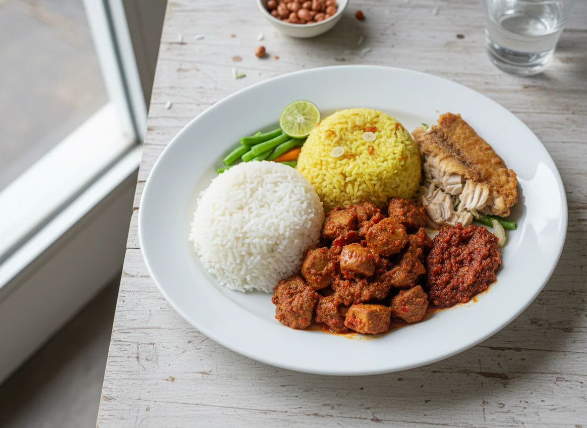 Nasi Campur with Chicken Liver and Fish photo