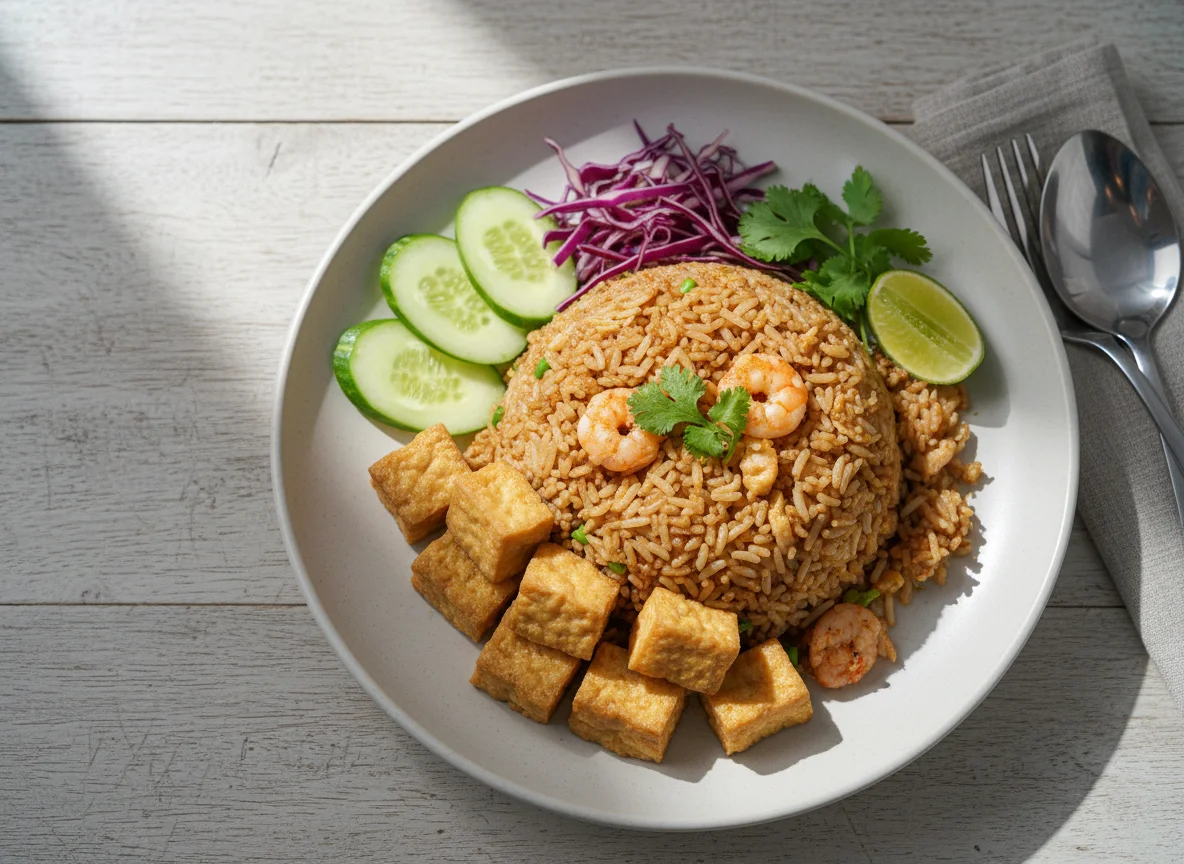 Nasi Goreng with Fried Tofu and Vegetables photo