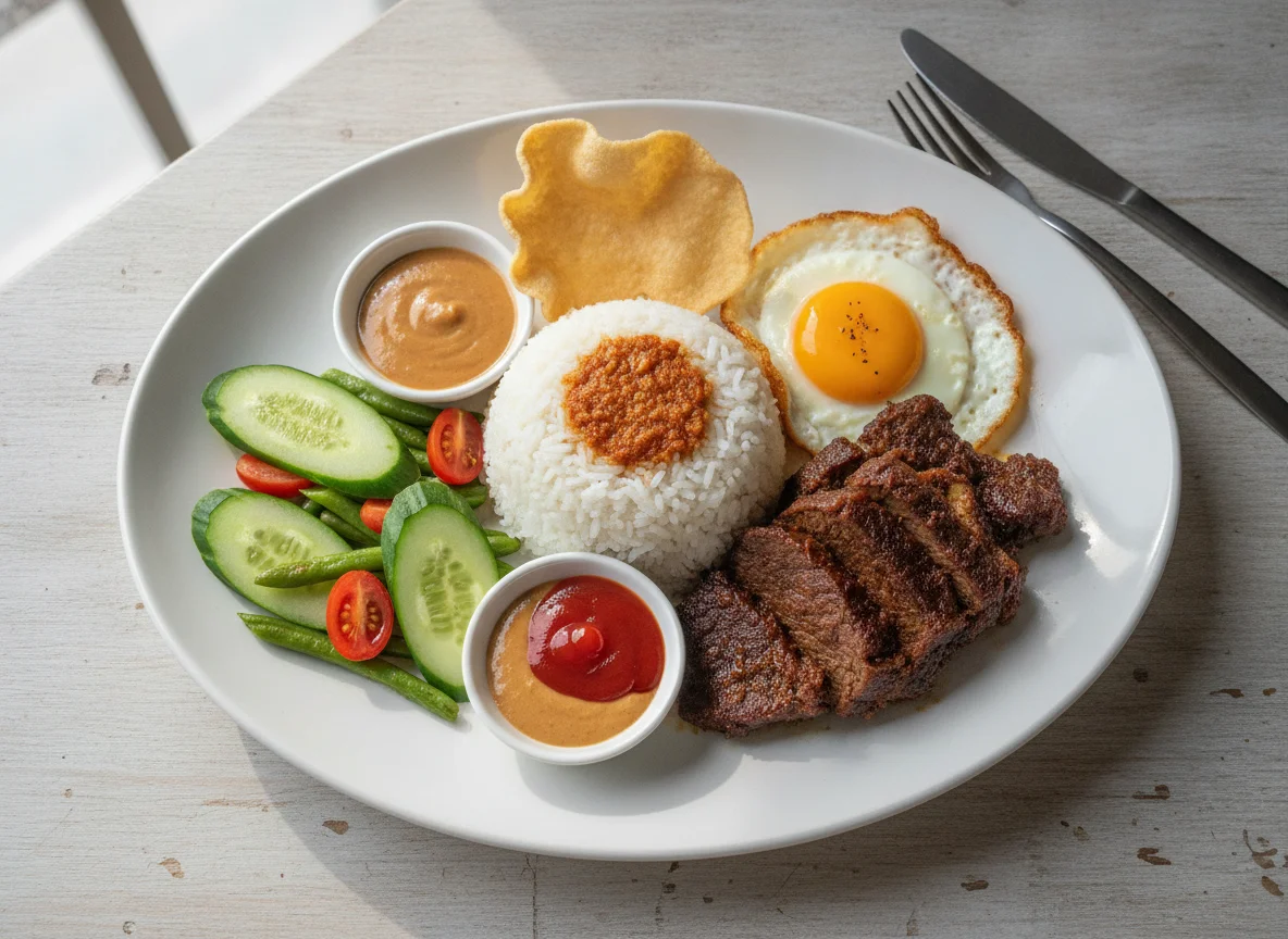 Nasi Lemak with Beef and Fried Egg photo