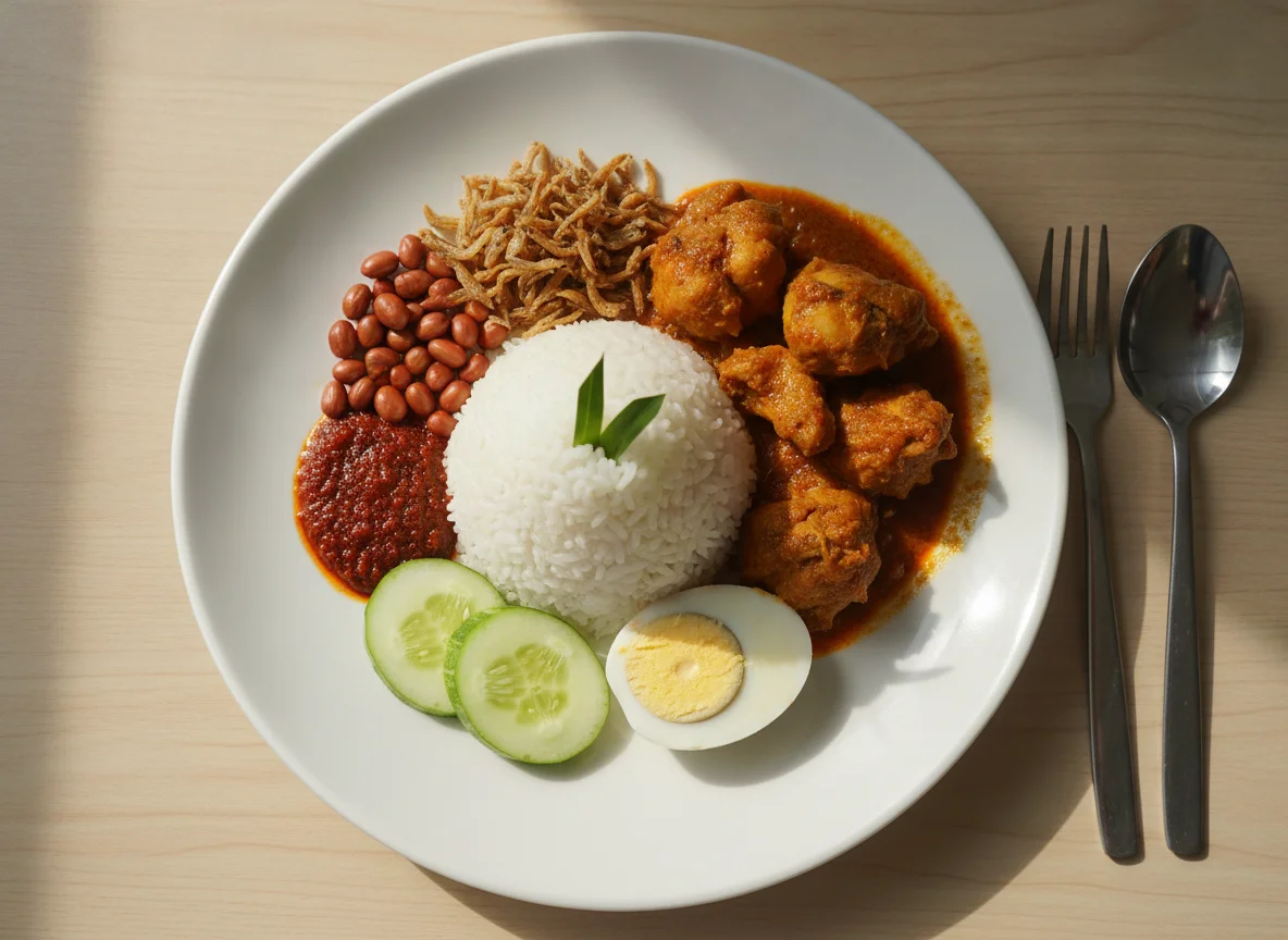 Nasi Lemak with Curry and Eggs photo