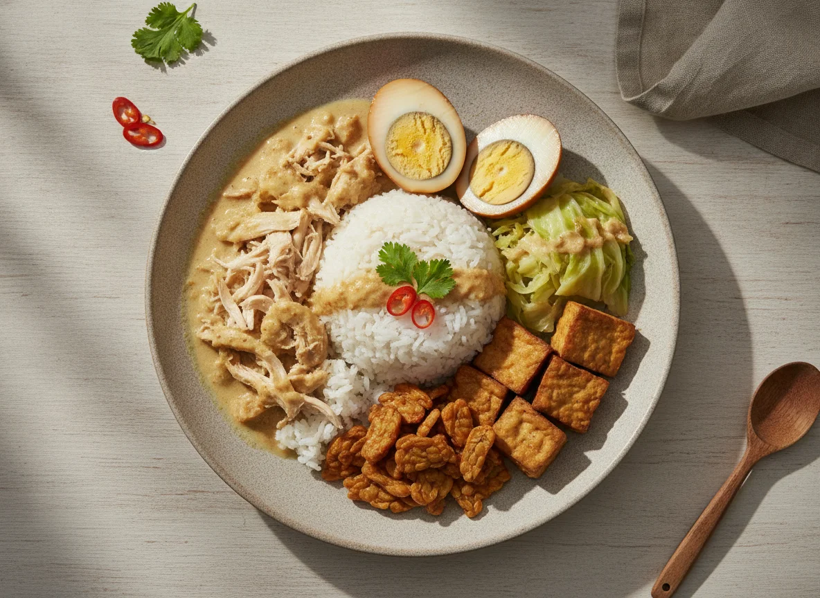 Nasi Liwet with Shredded Chicken and Braised Egg photo