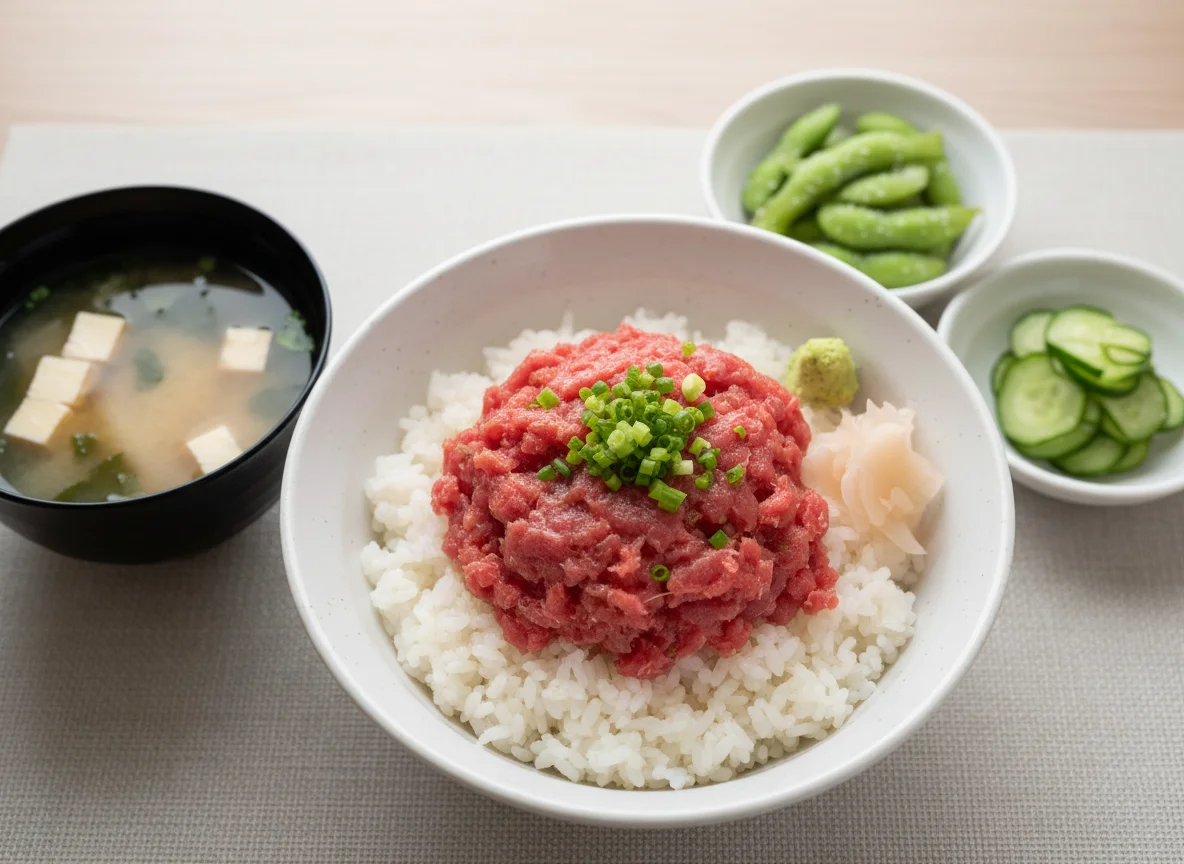 Negitoro Don with Miso Soup and Sides photo