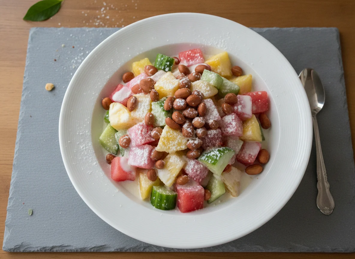 Nigerian Fruit Salad with Milk and Groundnuts photo