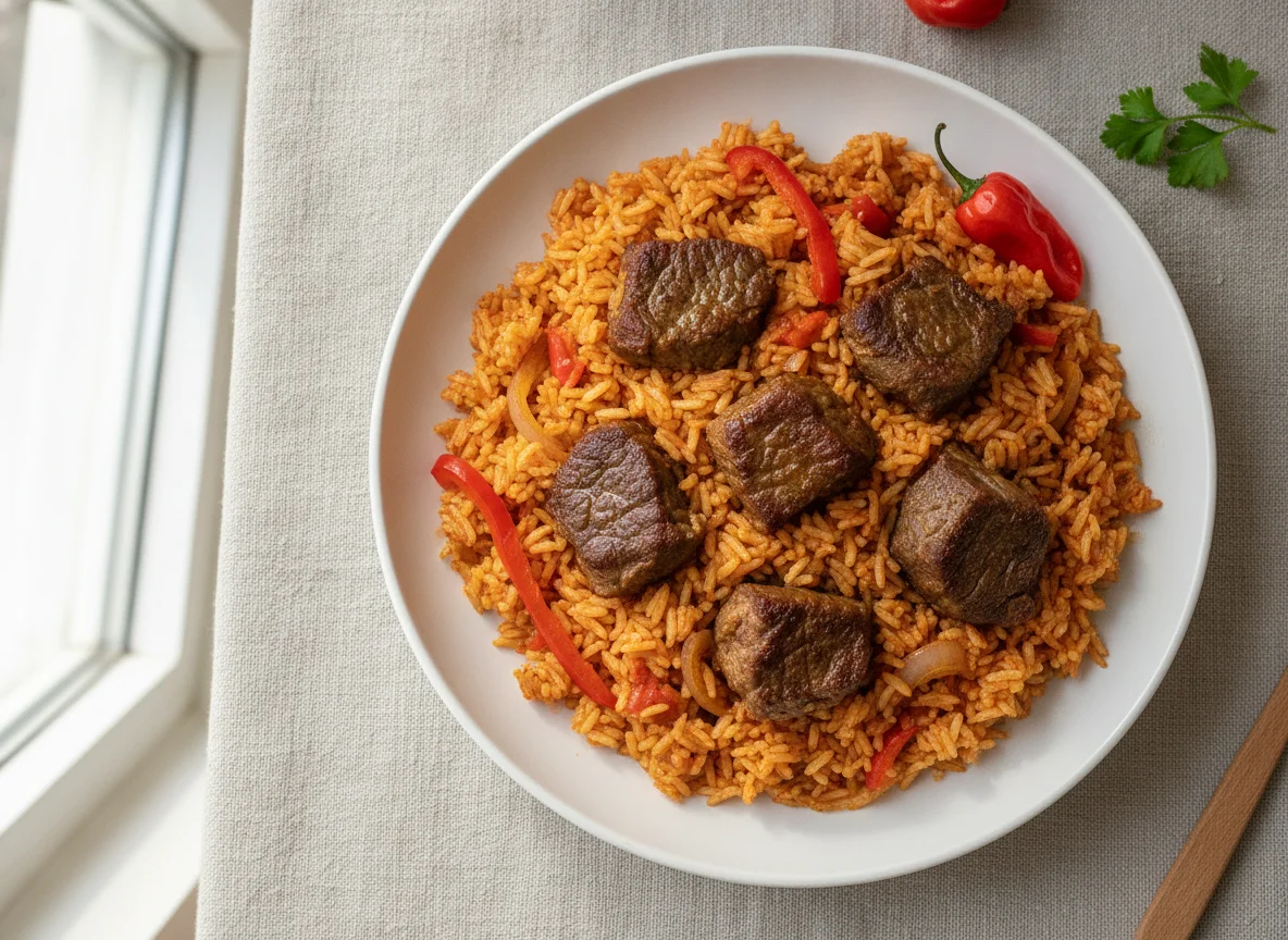 Nigerian Jollof Rice with Beef photo