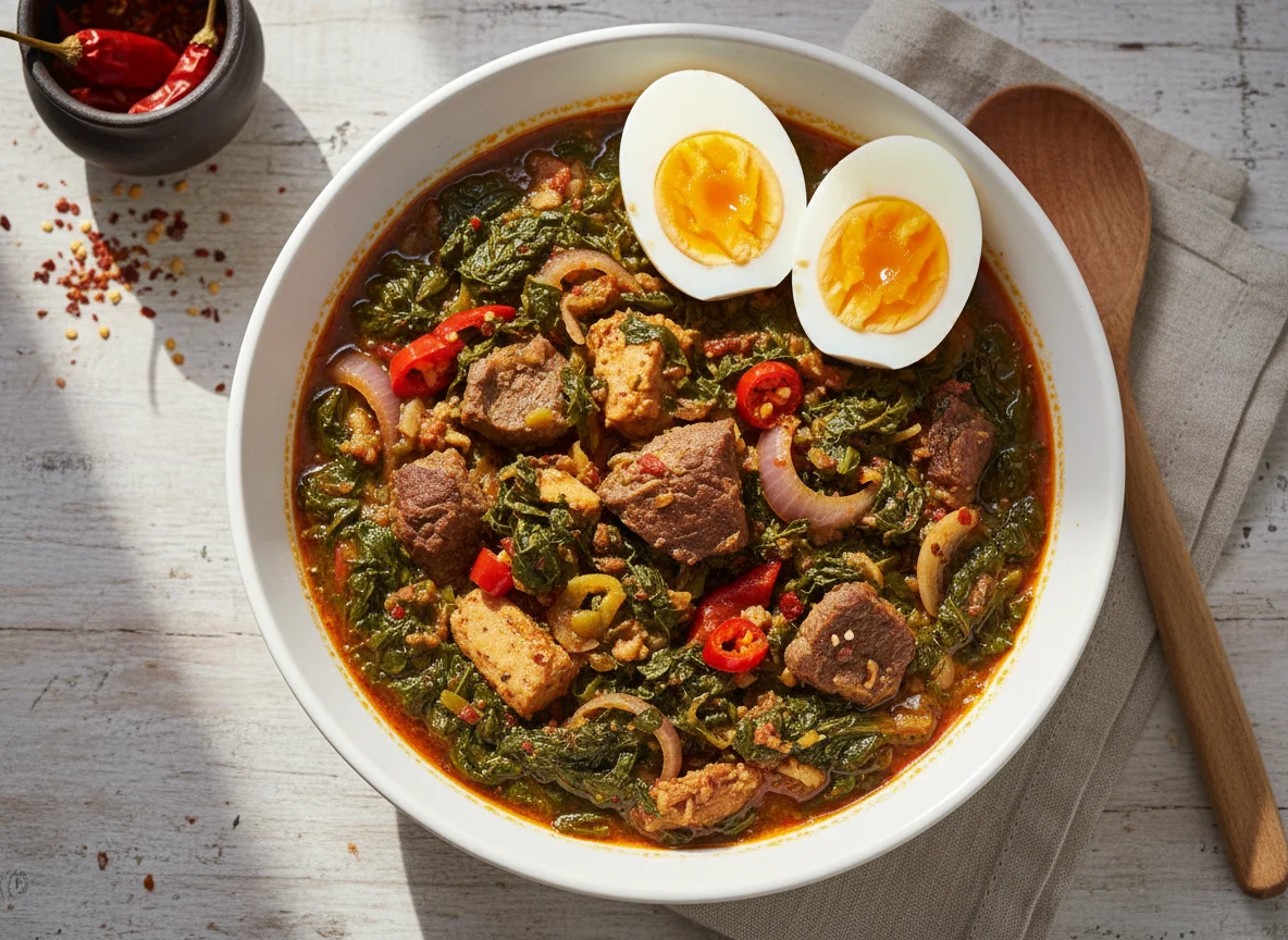 Nigerian Vegetable Soup with Boiled Eggs photo
