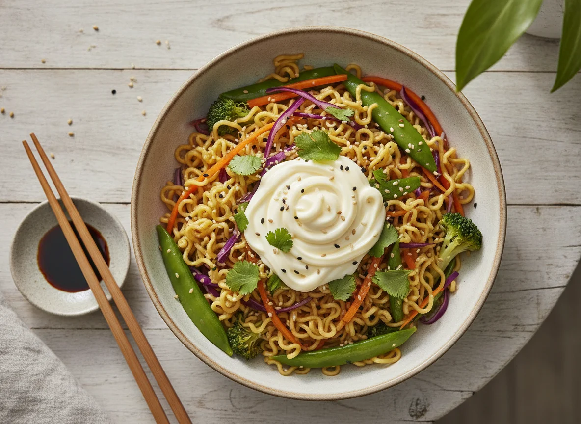 Noodle and Vegetable Bowl with Mayonnaise photo