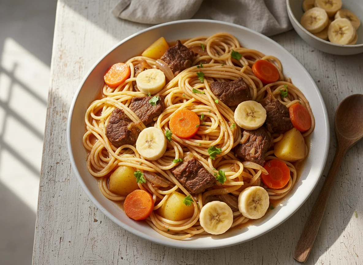 Noodle and Vegetable Stew with Banana photo