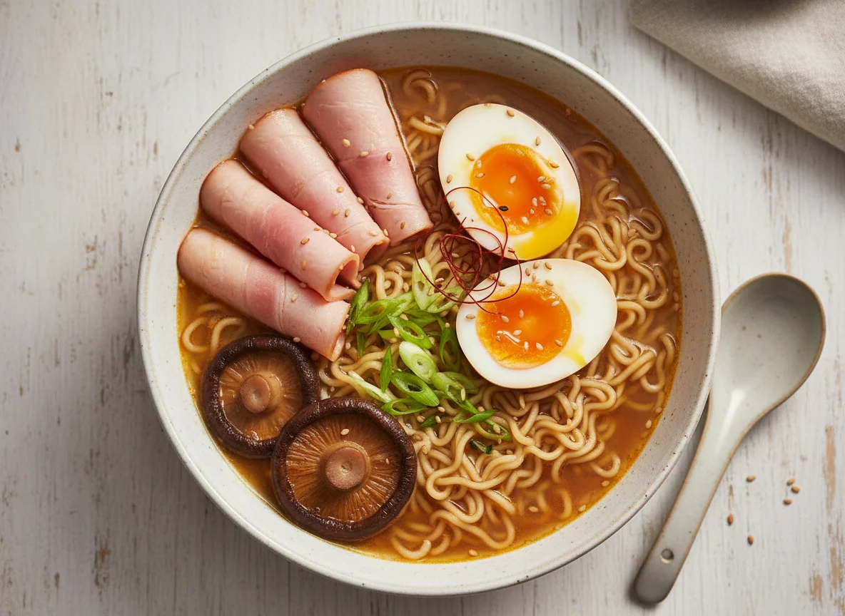 Noodle Bowl with Turkey Ham and Egg photo