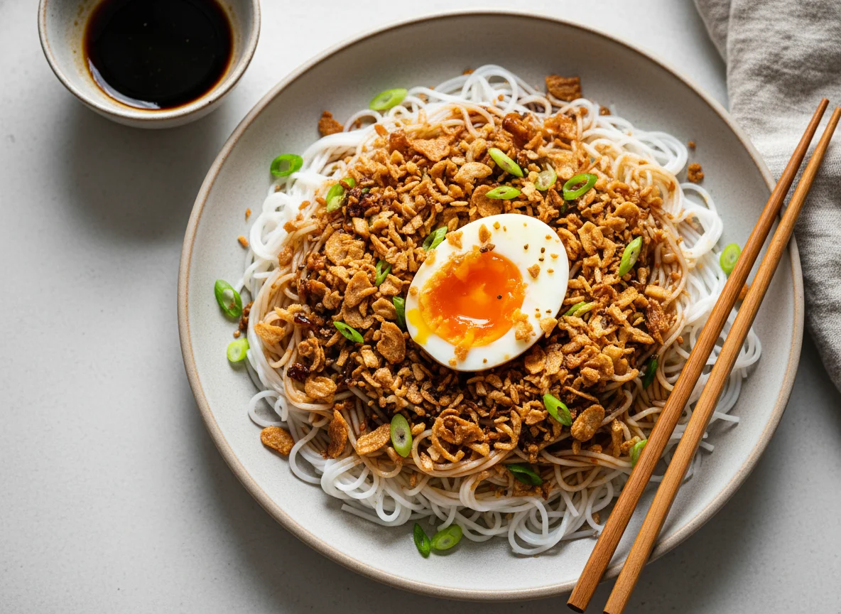 Noodle Salad with Egg and Crispy Topping photo