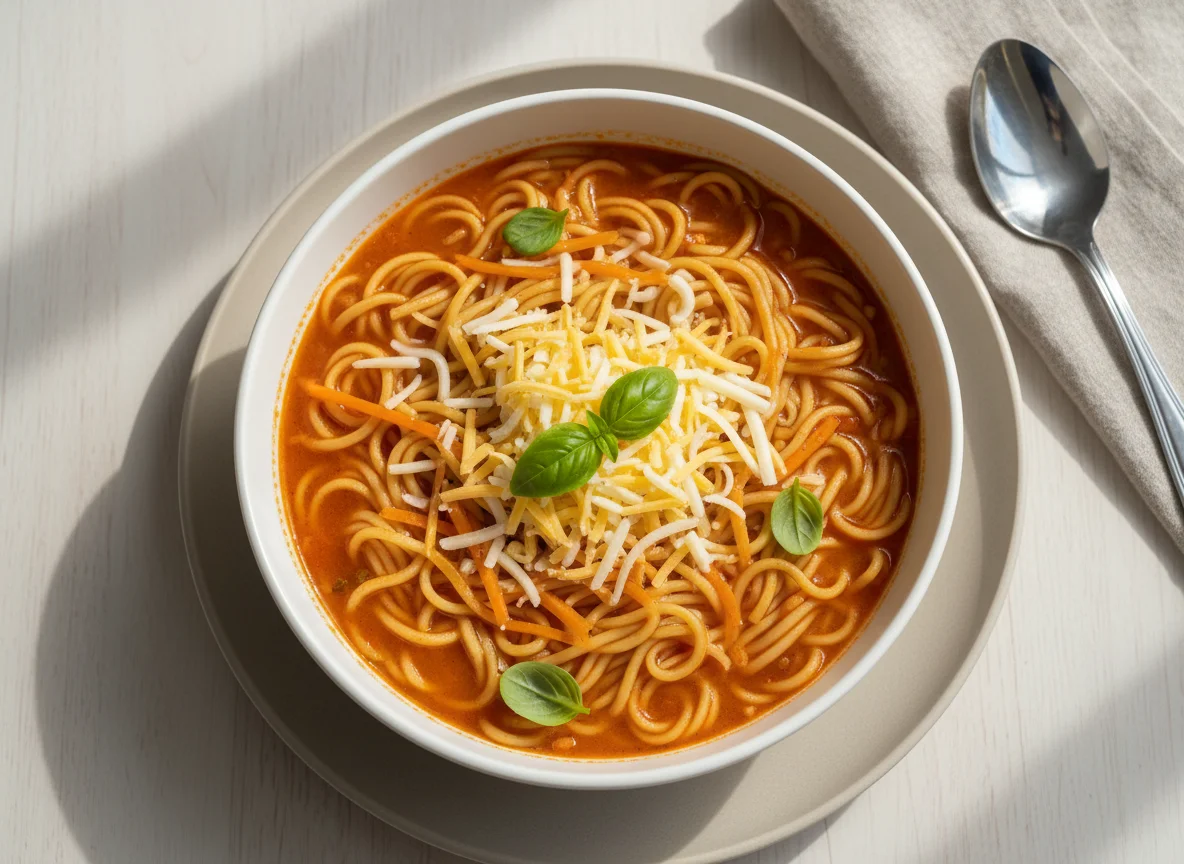 Noodle Soup with Carrots and Cheese photo