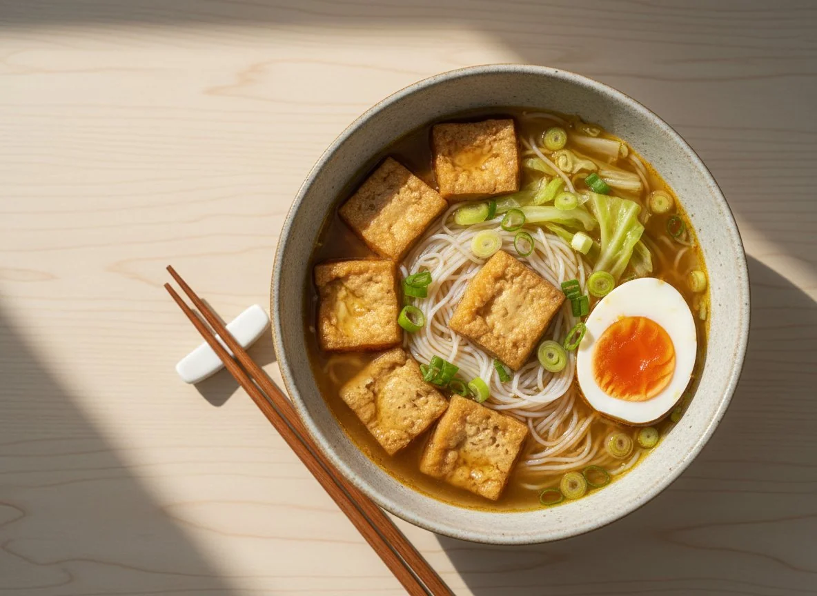 Noodle Soup with Tofu Puffs and Boiled Egg photo