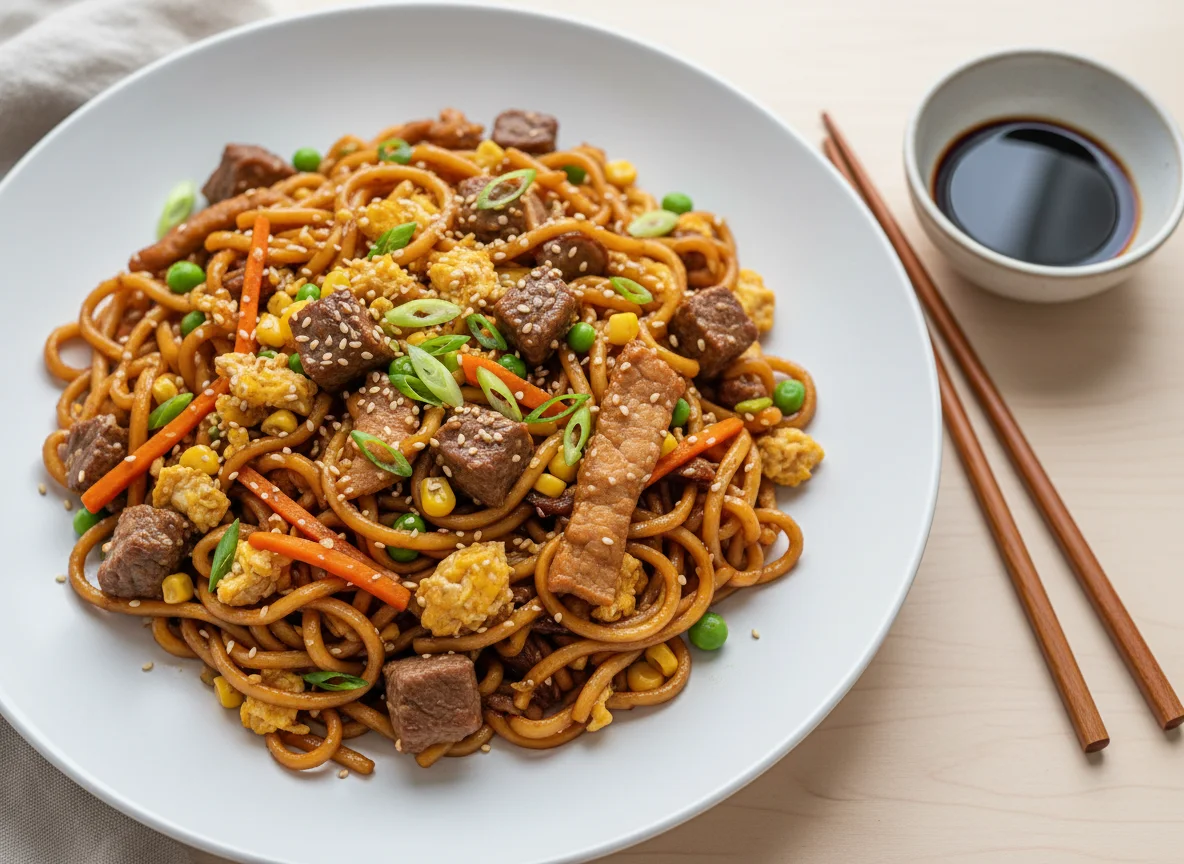 Noodle Stir-fry with Egg and Vegetables photo