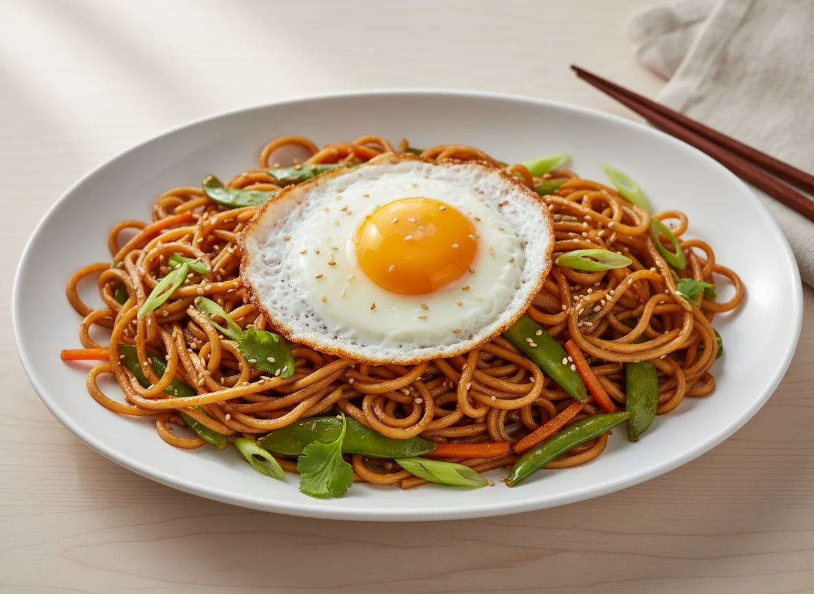 Noodle Stir-fry with Fried Egg photo
