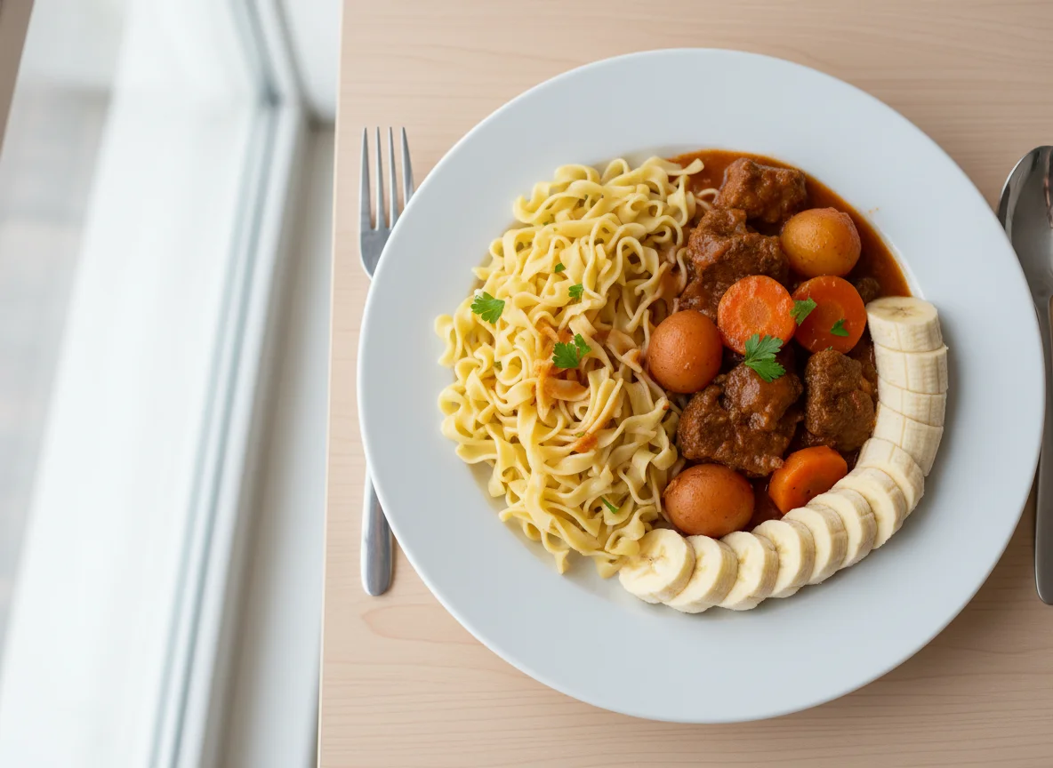 Noodles with Beef Stew and Banana photo
