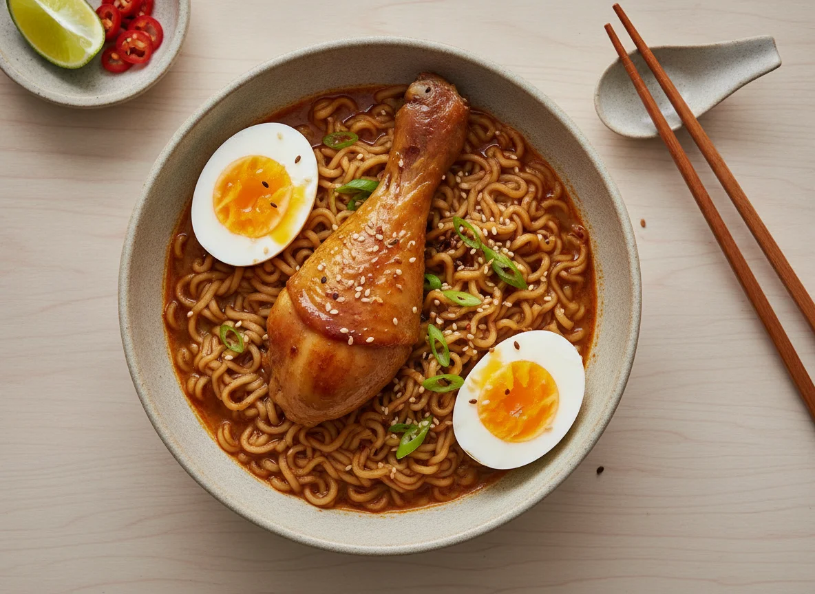 Noodles with Chicken and Boiled Eggs photo