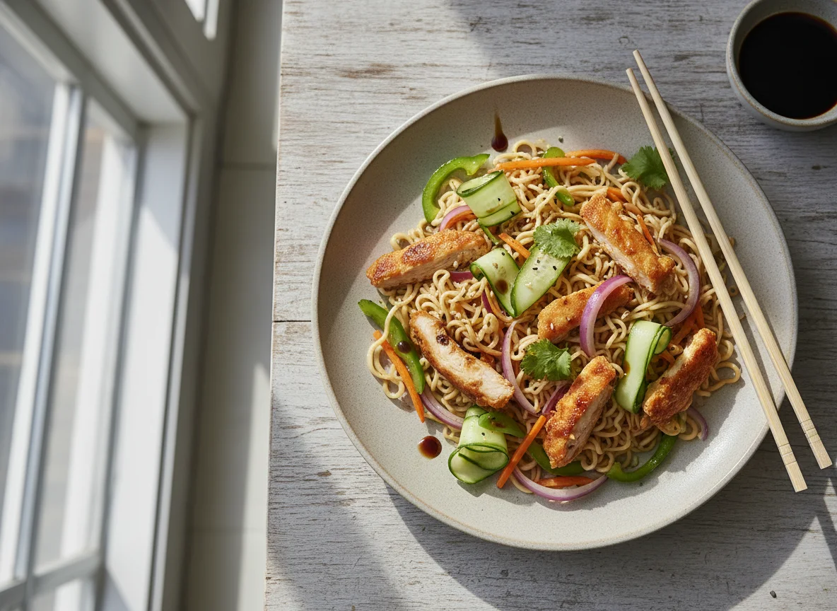Noodles with Chicken and Cucumber Salad photo