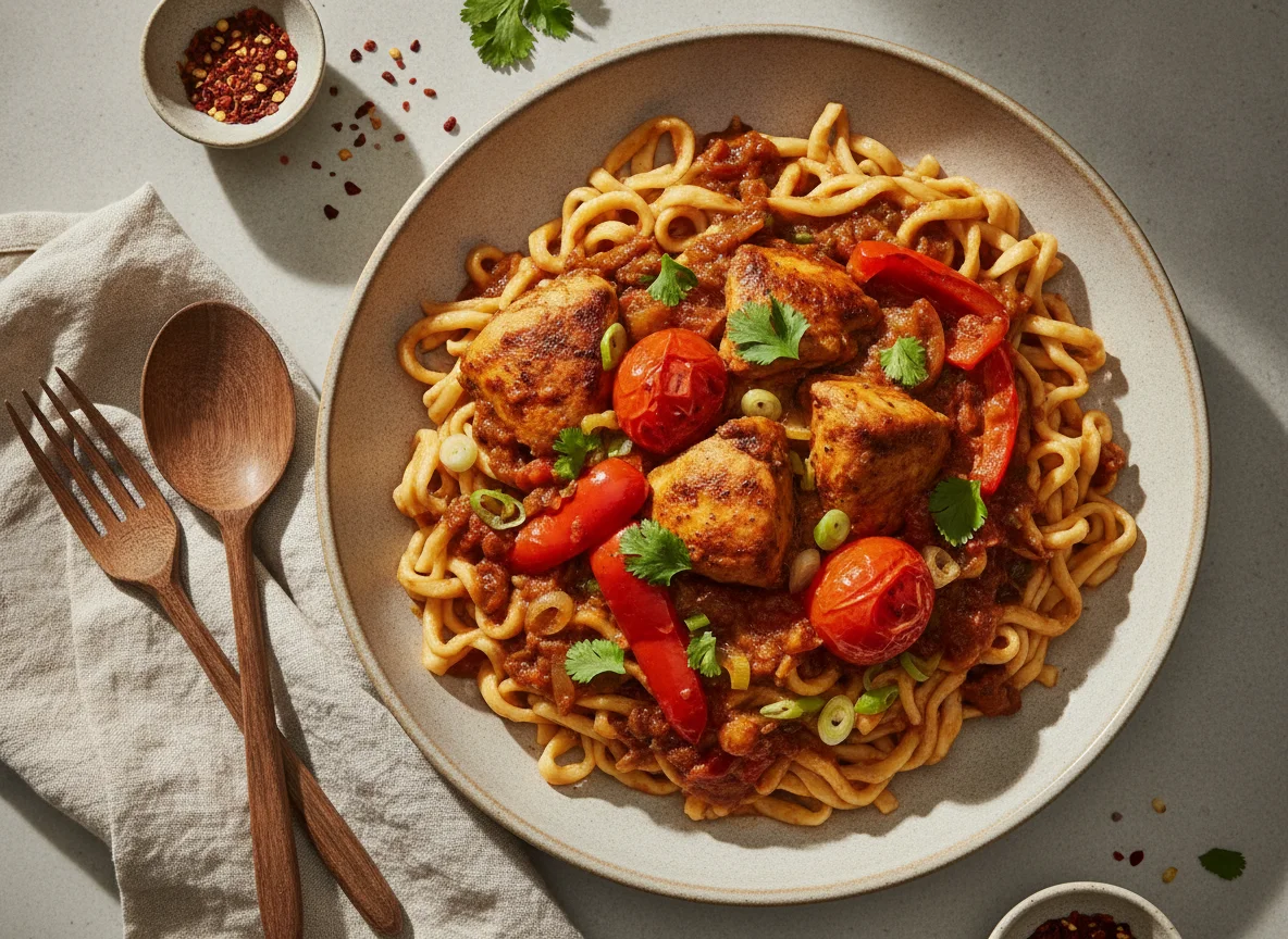 Noodles with Chicken and Vegetable Stew photo