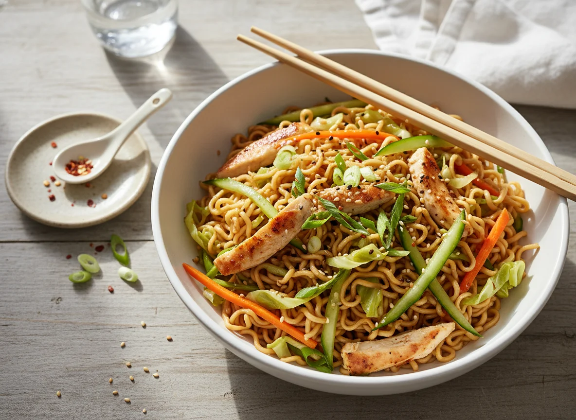 Noodles with Chicken and Vegetables photo