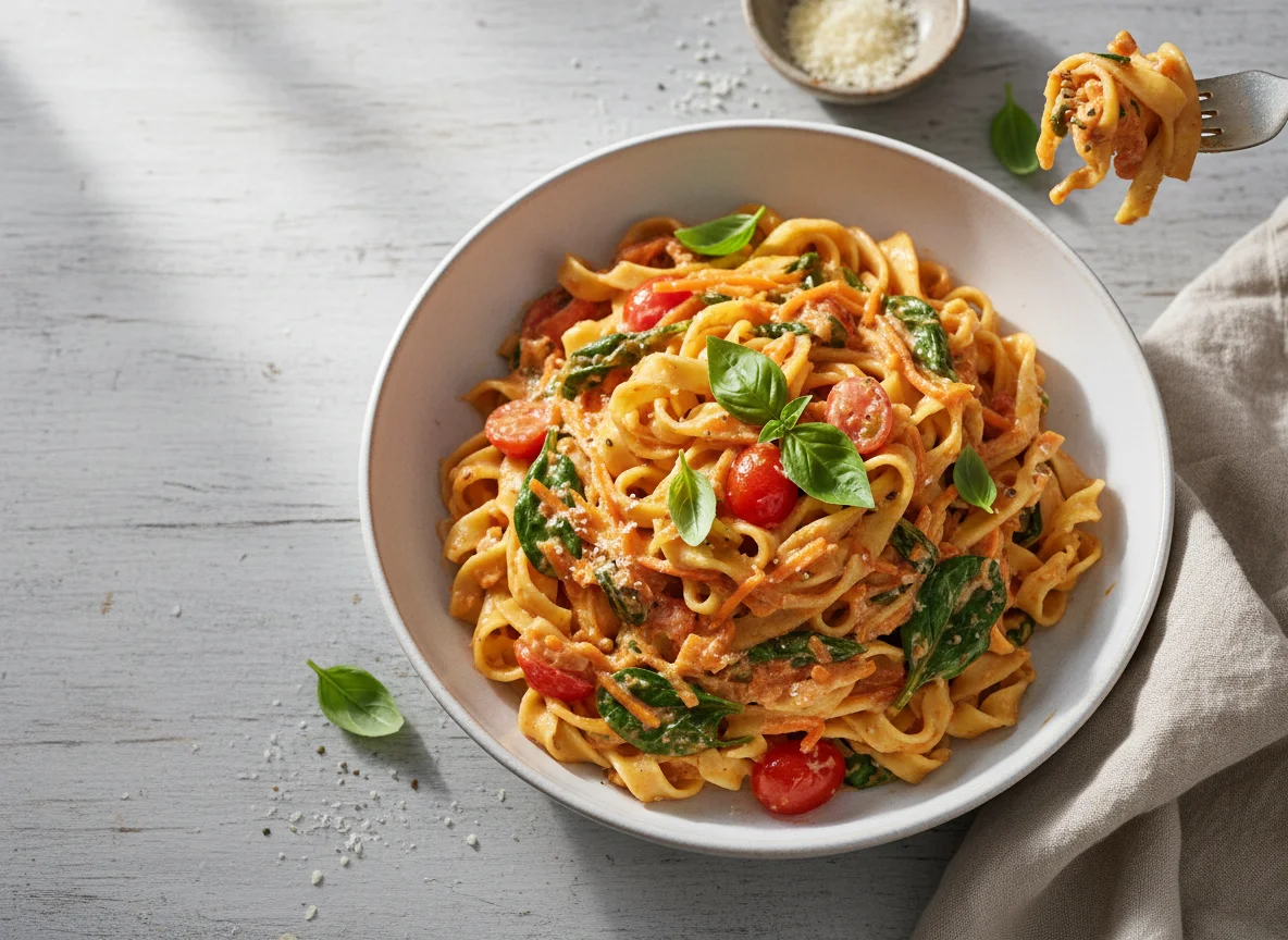 Noodles with Creamy Tomato and Vegetable Sauce photo