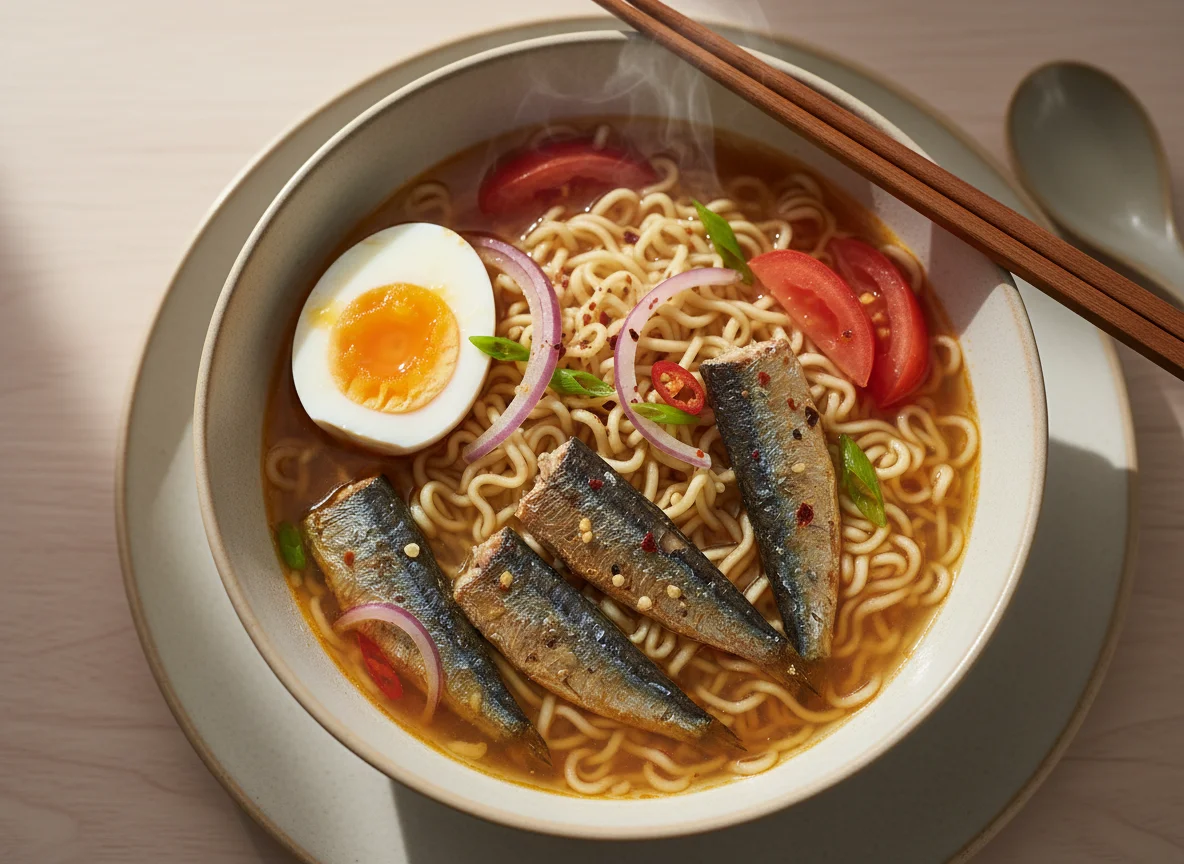 Noodles with Fish and Boiled Eggs photo