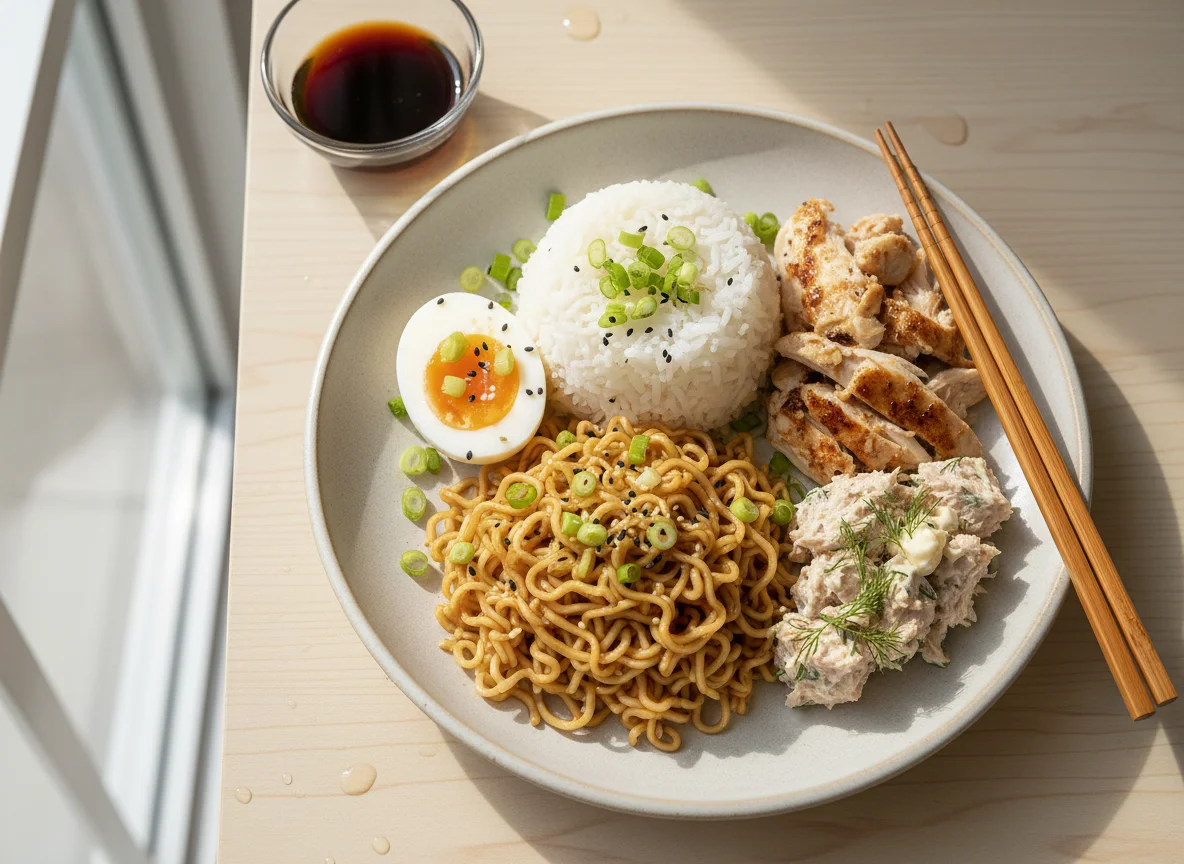 Noodles with Rice, Egg, and Chicken/Tuna photo
