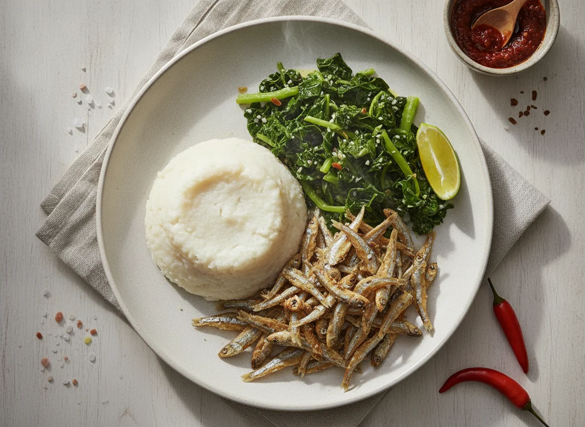 Nshima with Kapenta and Greens photo