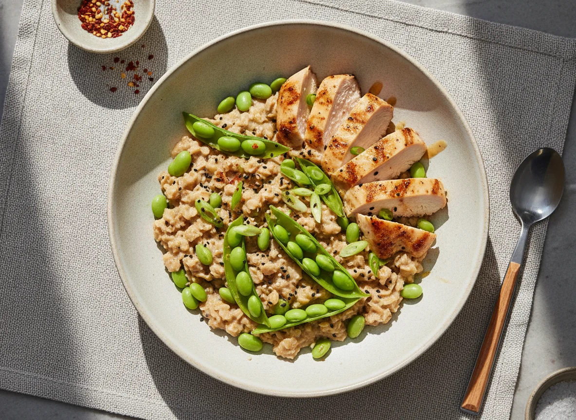 Oat and Edamame Bowl with Chicken photo