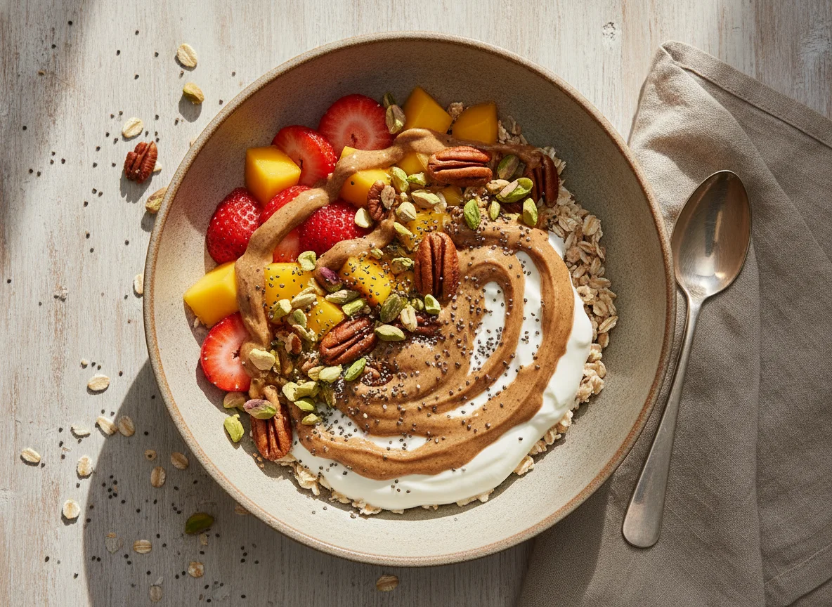 Oat and Fruit Breakfast Bowl with Nut Butter photo