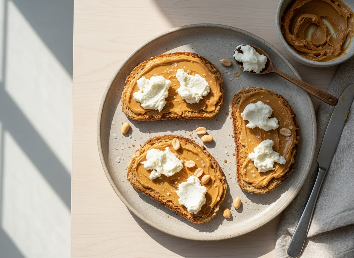 Oat Toast with Peanut Butter and Kiri Cheese photo