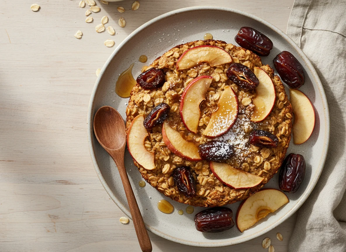 Oatmeal bake with apples and dates photo