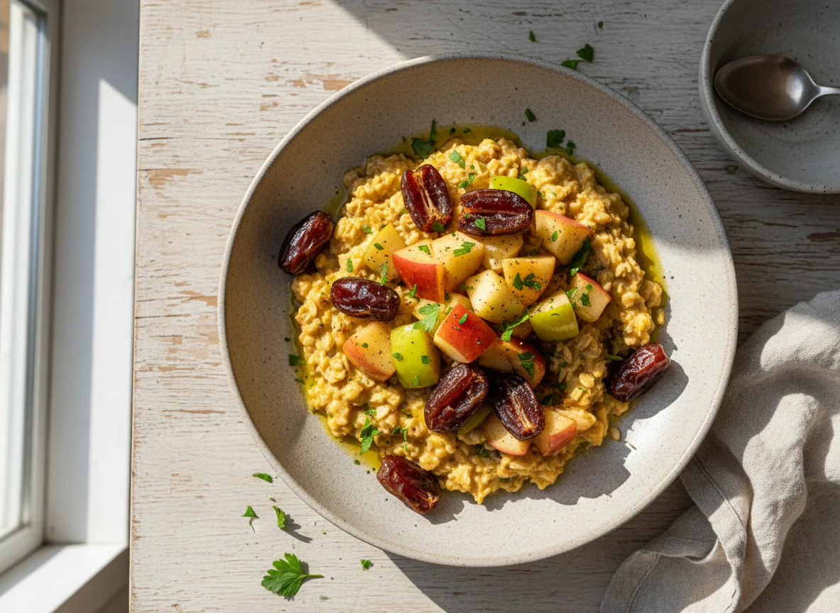 Oatmeal Egg Scramble with Apple and Dates photo
