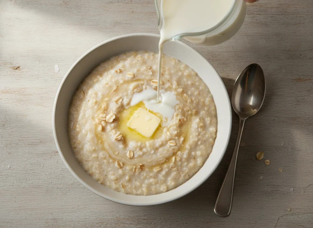 Oatmeal porridge with milk photo