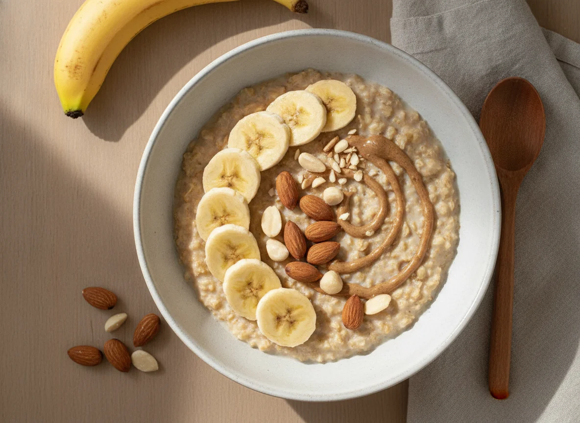 Oatmeal with Almond Milk and Banana photo