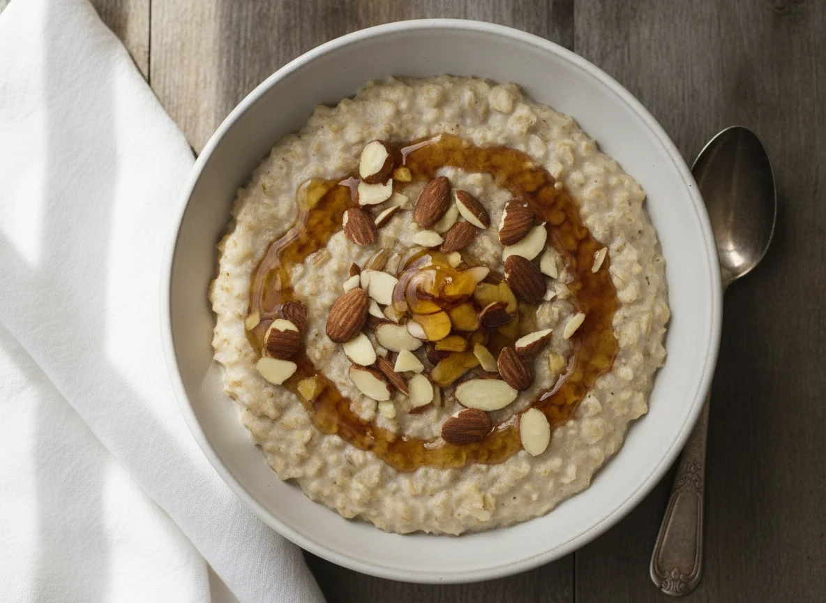 Oatmeal with Almonds and Syrup photo
