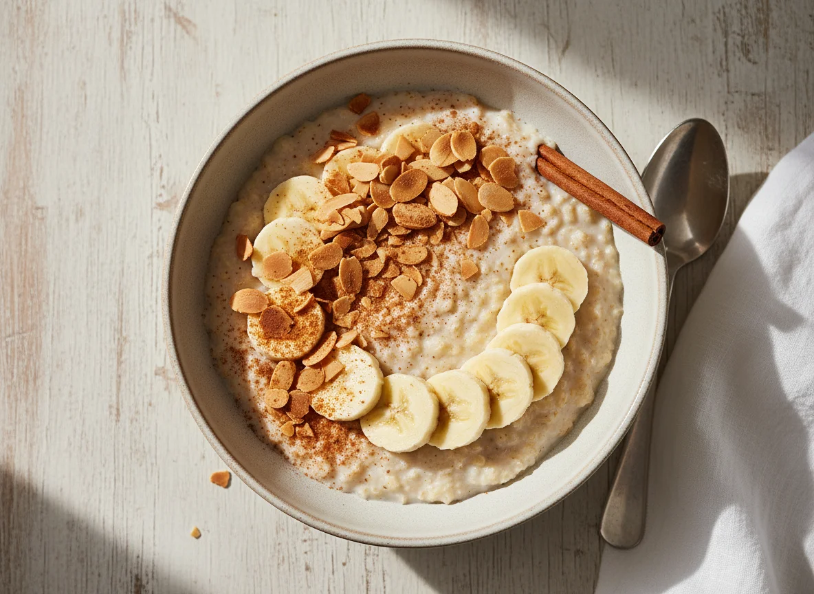 Oatmeal with Almonds, Cinnamon, and Banana photo