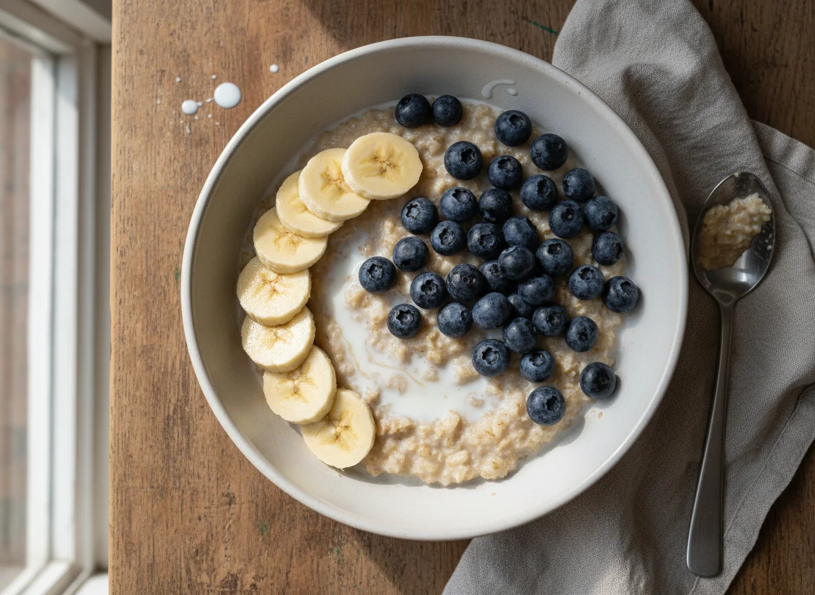 Oatmeal with Banana and Blueberries photo
