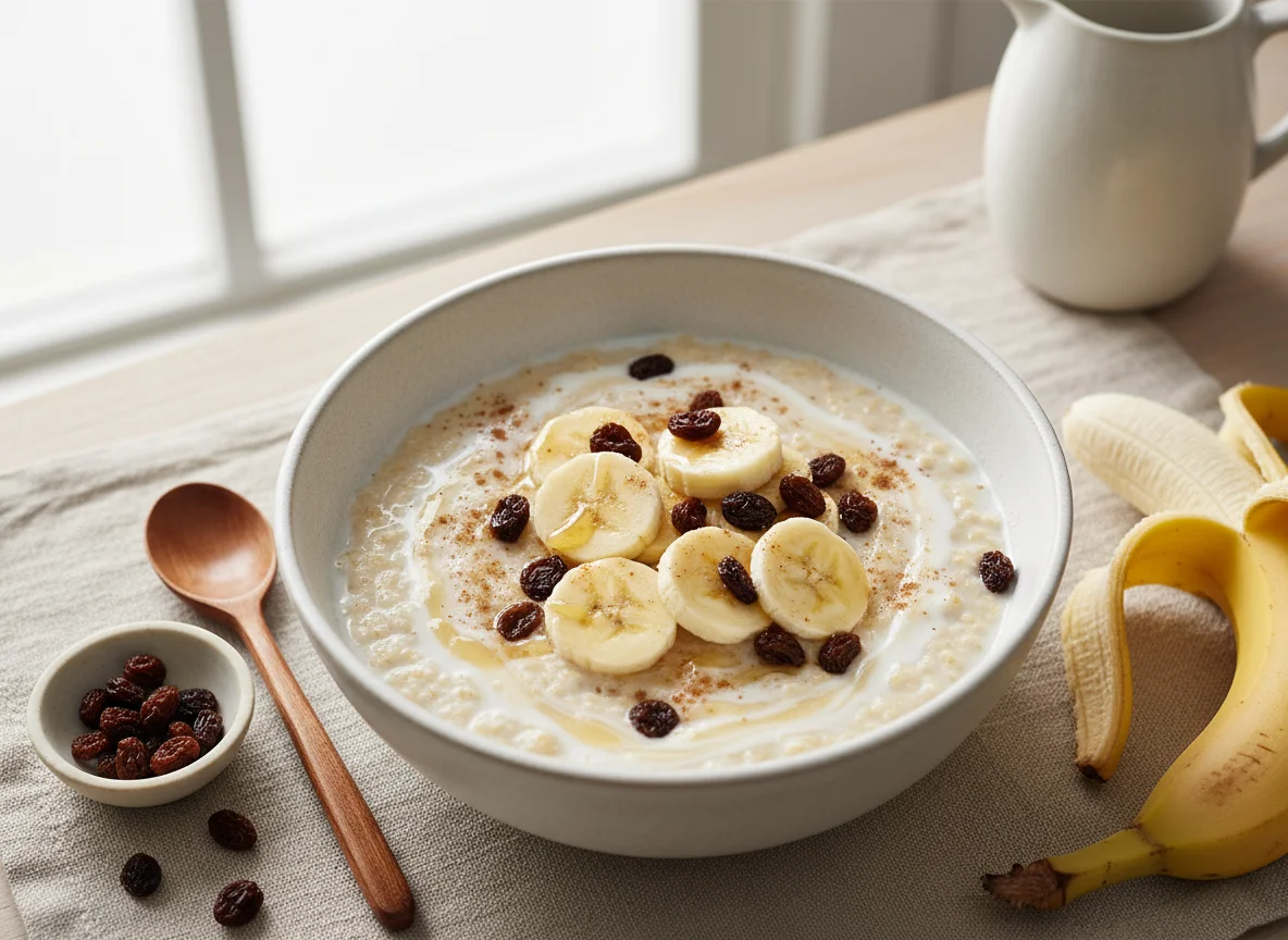 Oatmeal with Banana and Raisins photo
