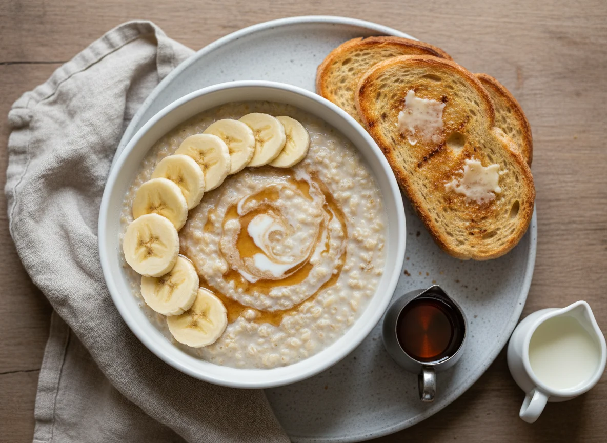 Oatmeal with Banana and Toast photo