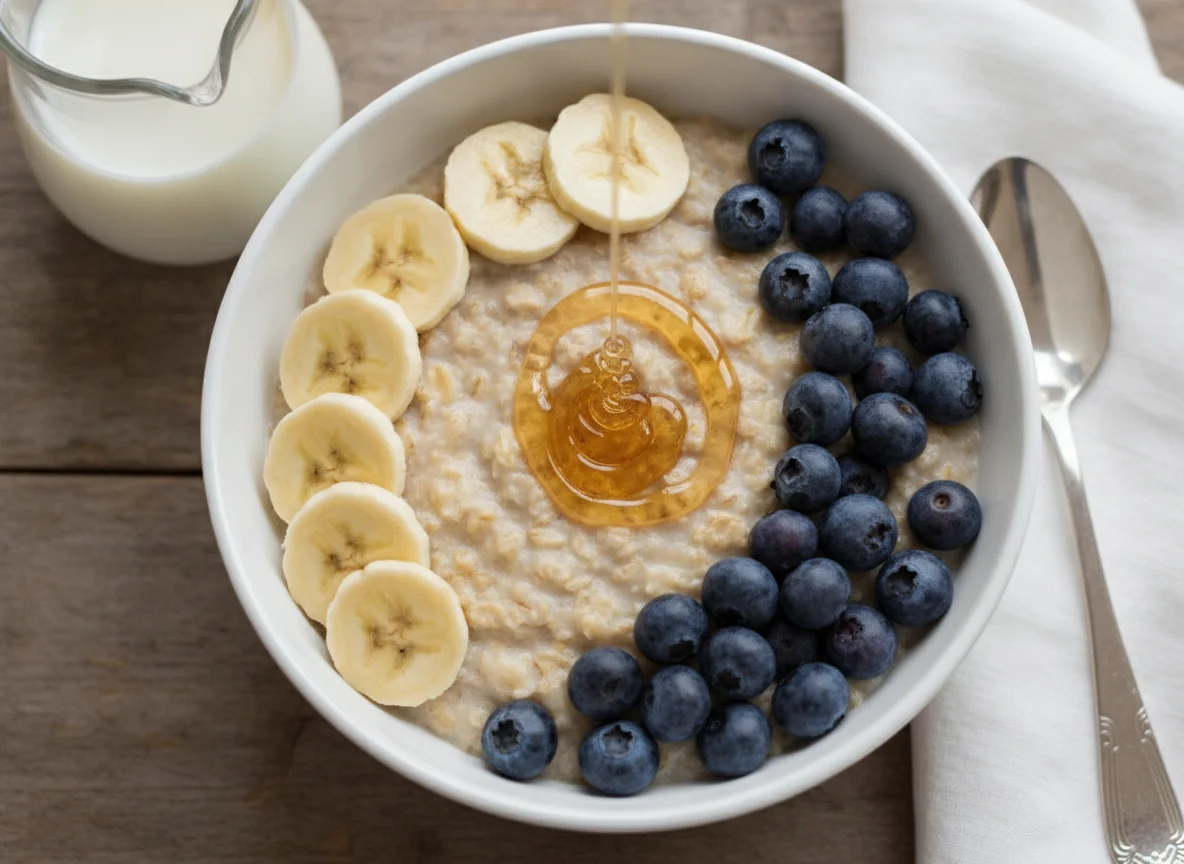 Oatmeal with Banana, Blueberries and Honey photo
